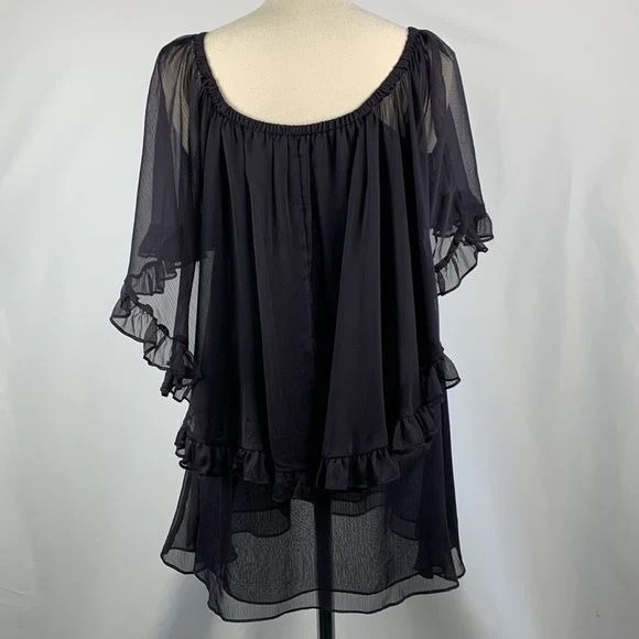 Free People Navy Solid Babydoll Ruffle Woven Off The Shoulder Mini Dress - Picture 7 of 8